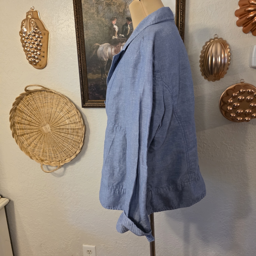 Pendleton Blue Cotton Chambray Blazer Striped Cuffs Old Money Americana - Picture 5 of 11